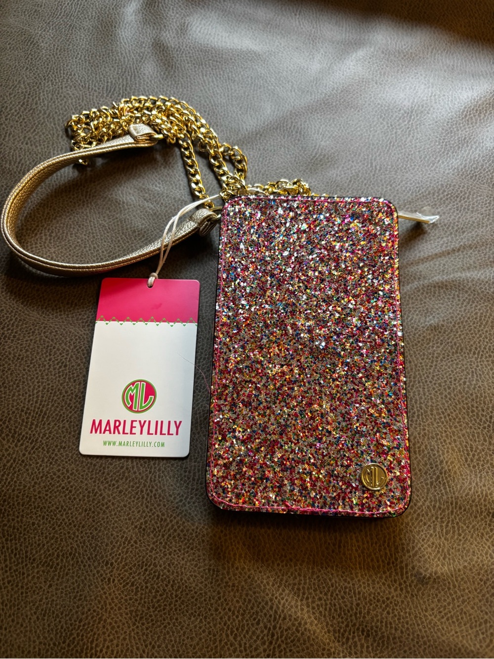 MarleyLilly Pink Multicolor Glitter Mini Crossbody Phone Bag